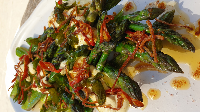 Asparagus with Spiced Yoghurt and Chilli Burnt Butter