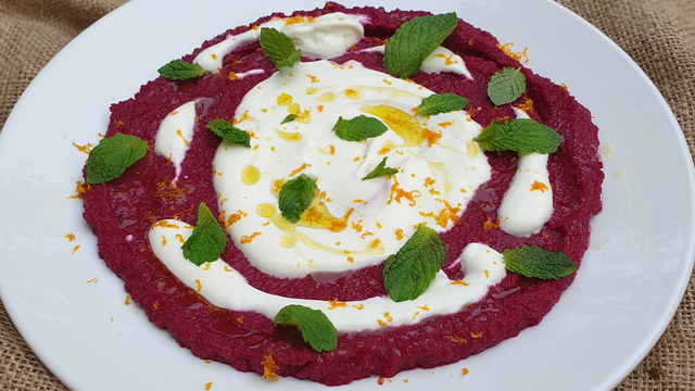 Baby Beetroot Spiced Hummus with Creamy Yoghurt