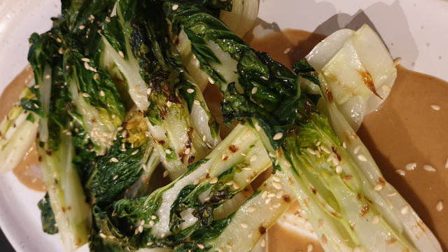 Charred Bok Choy with Miso and Ginger dressing