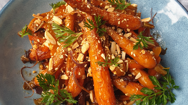 Honey Roasted Baby Carrots with Almond Dukkah