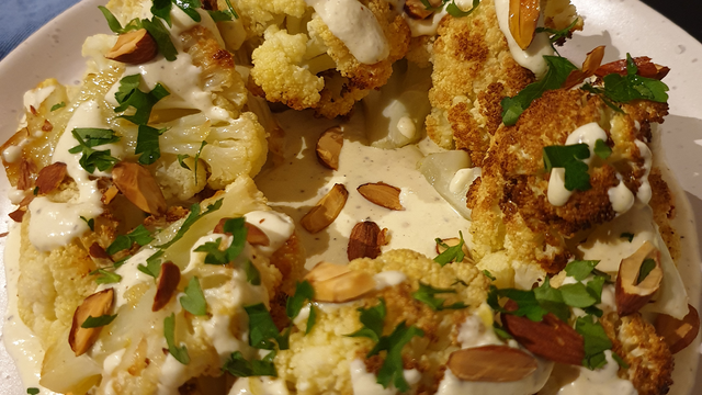 Roasted Cauliflower with Cacio e Pepe Dressing