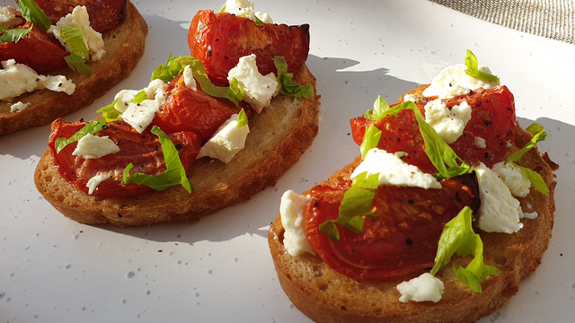 Garlic Toasts with Roast Tomato and Feta