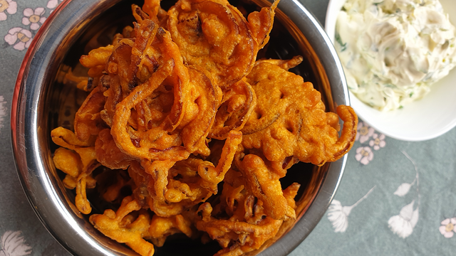 Indian Spiced Onion Bhajis with Raita