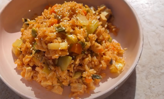 Rice Cooker Fried Rice and Greens