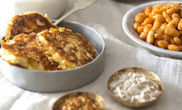 Cauliflower Hash Browns with Creamy Parmesan Caesar Dressing