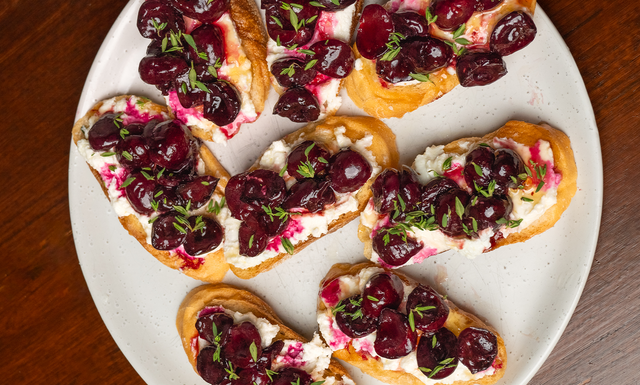 Roasted Cherry, Goats Cheese and Thyme Crostinis