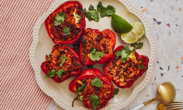 Vietnamese Tomato Fried Rice (Cơm Đỏ) Stuffed Peppers