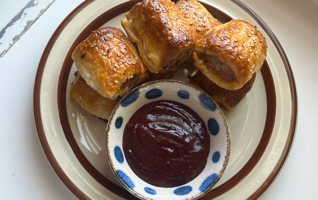 Pork and Fennel Sausage Rolls with Cherry "Ketchup"