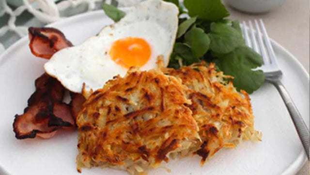 Cheesy Potato Hash Browns with Caramelised Onion Relish