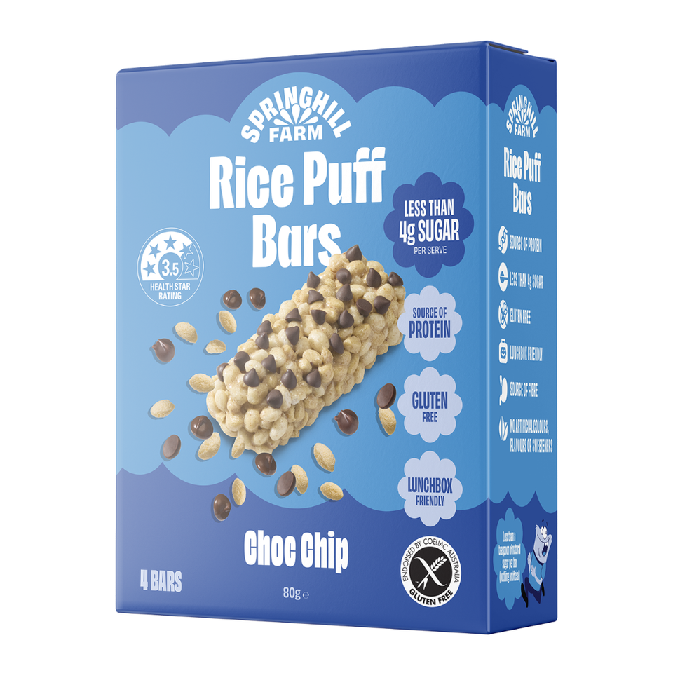 Springhill Farm Choc Chip Rice Puff Snack Bar 4x20g