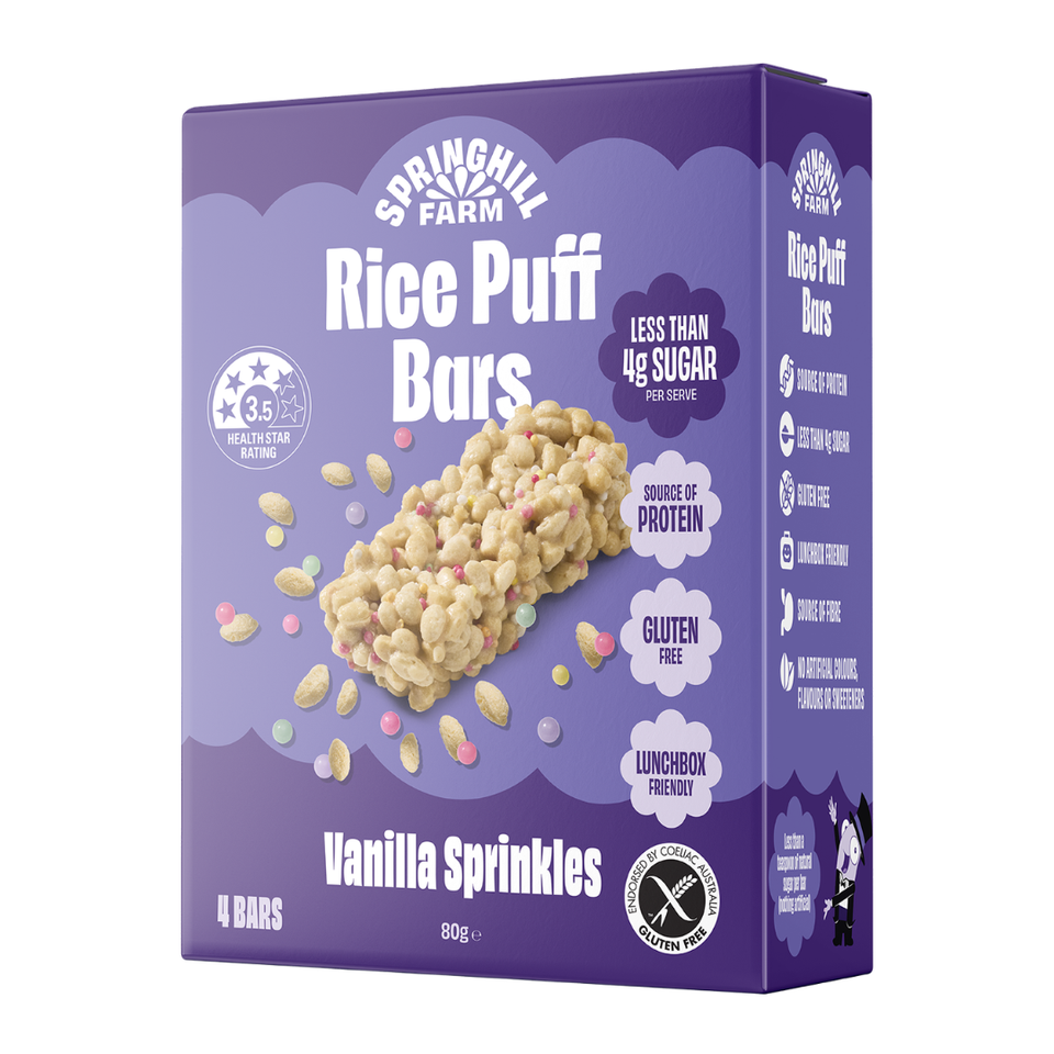 Springhill Farm Vanilla Rice Puff Snack Bar 4x20g