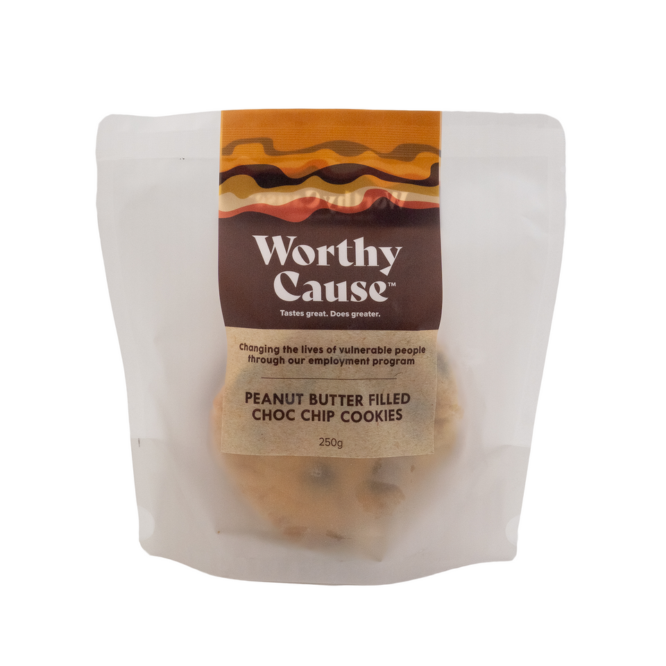 Worthy Cause Jumbo Peanut Butter Filled Choc Chip Cookies 2x125g