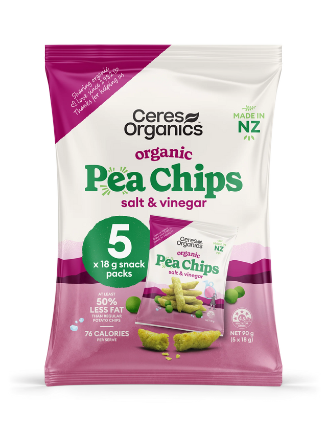 Ceres Organics Salt & Vinegar Pea Chips 5x18g
