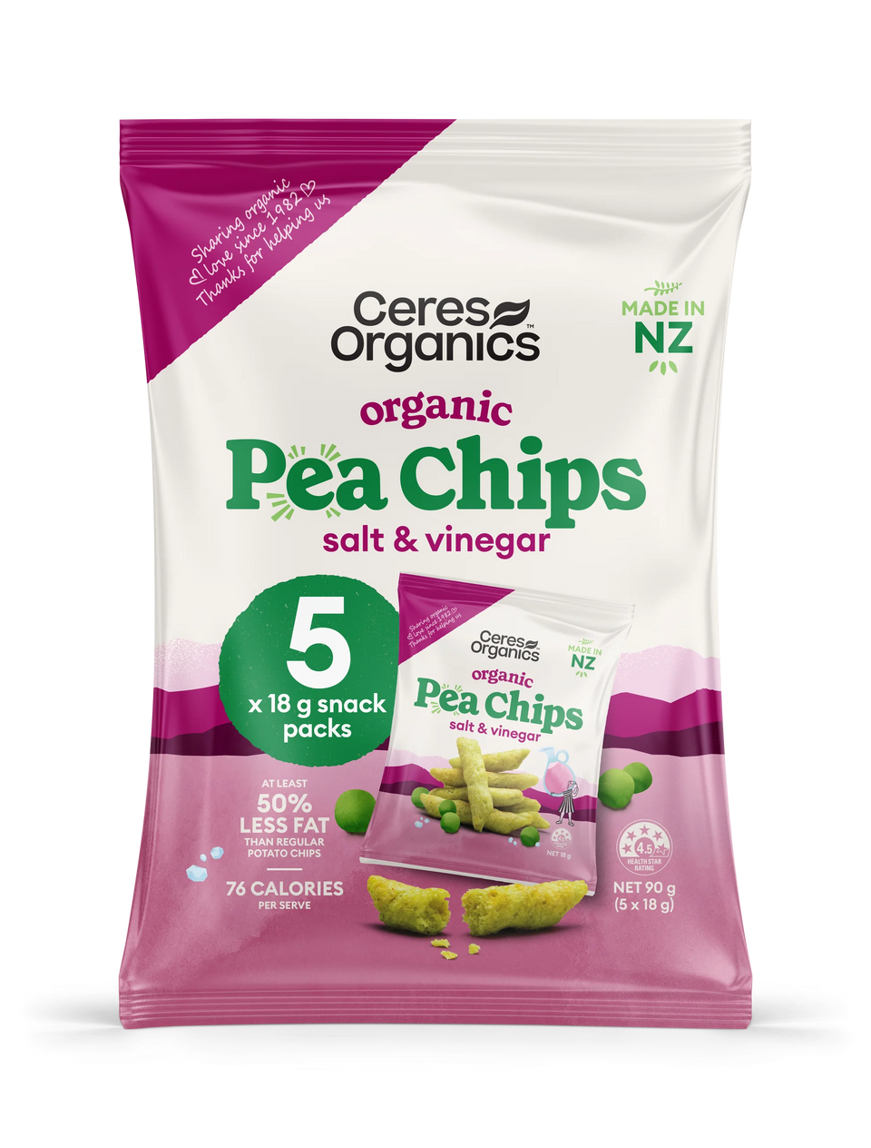 Ceres Organics Salt & Vinegar Pea Chips 5x18g