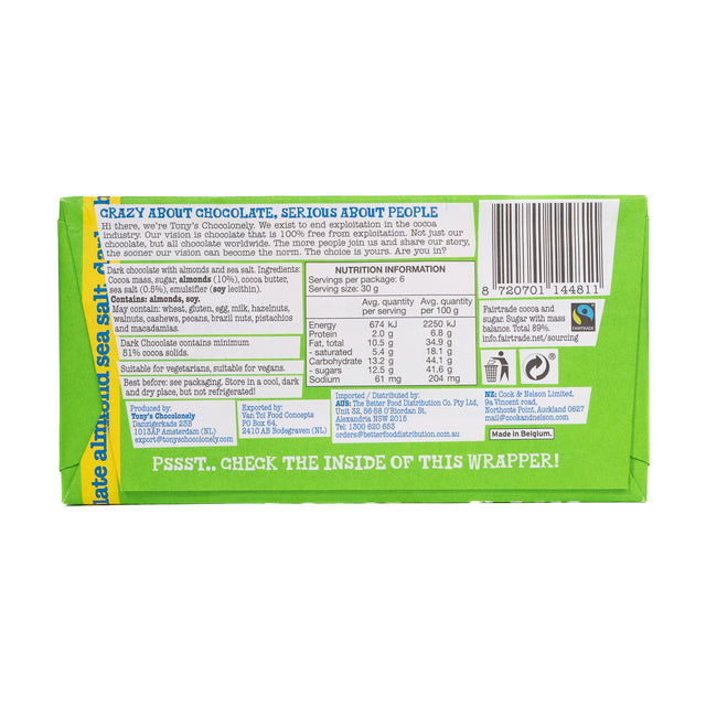 Tony's Choc Dark Choc Almond Sea Salt 180g