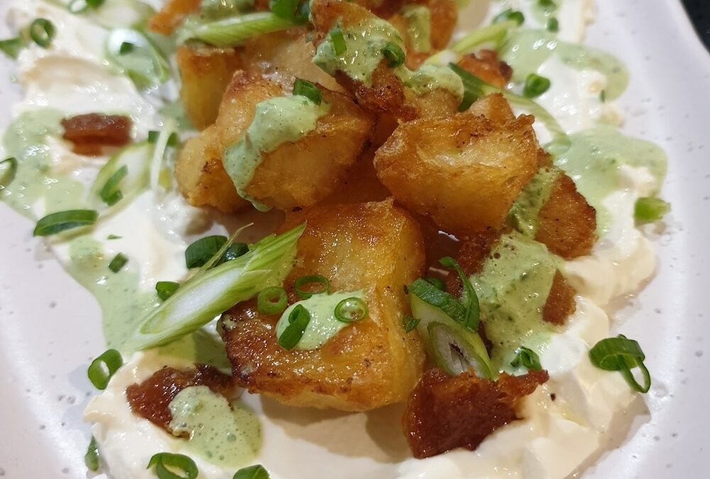 ROAST POTATOES WITH SPRING ONION SOUR CREAM
