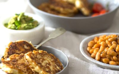 CAULIFLOWER HASH BROWNS w/ CREAMY PARMESAN CAESAR DRESSING